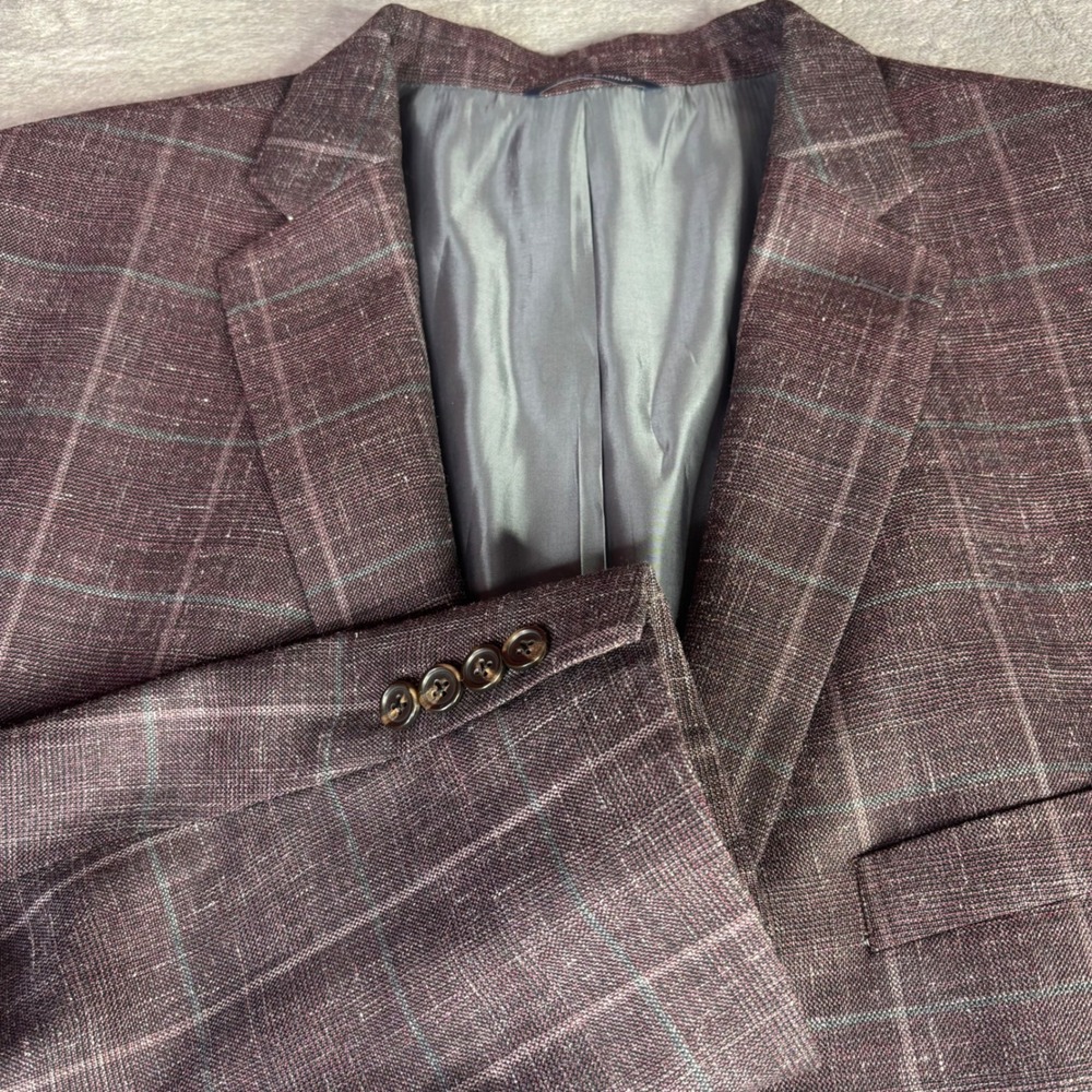 Ralph Lauren Sport Coat Men 56R Burgundy Plaid Wool Silk Linen Blazer Canada